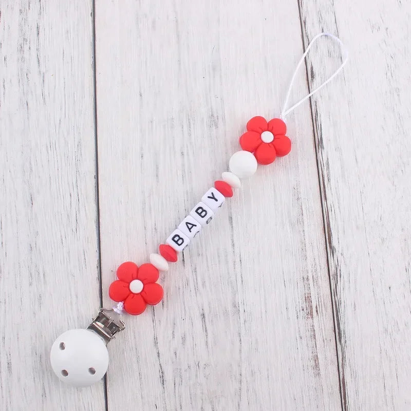 Baby Pacifier Clips Personalized Name Flower Dummy Nipple Holder BPA Free Silicone Clip Chain Teething Toy Pacifiers Accessories