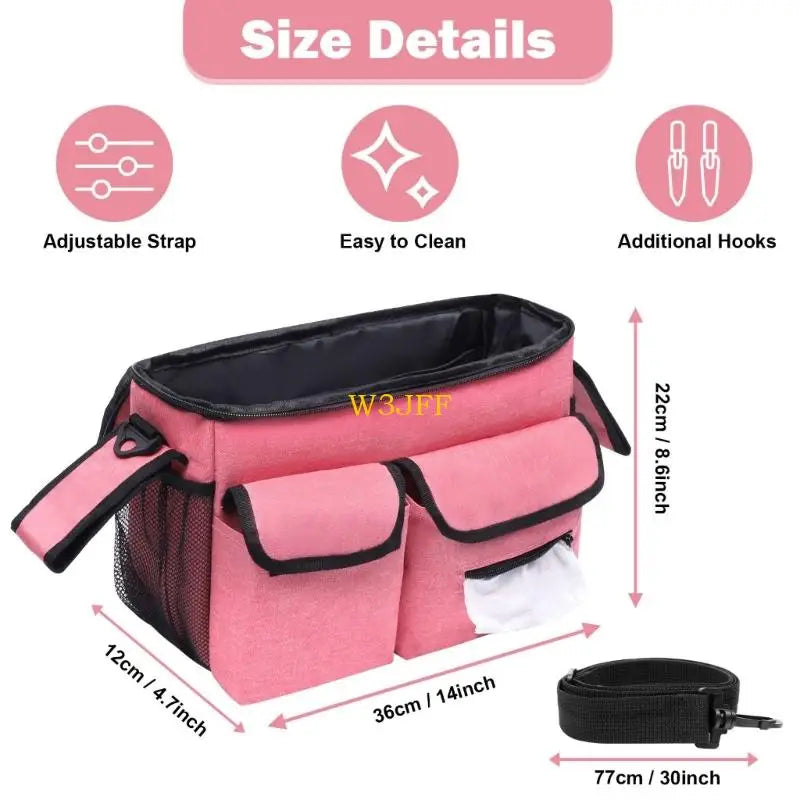 W3JF Oxford Fabric Travel Strollers Bag with Multiple Pockets Adjustable Straps for Diapers Bottles Baby Essential