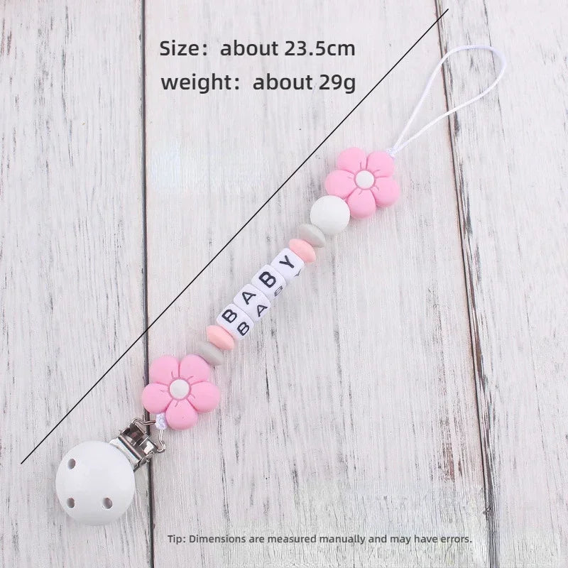 Baby Pacifier Clips Personalized Name Flower Dummy Nipple Holder BPA Free Silicone Clip Chain Teething Toy Pacifiers Accessories