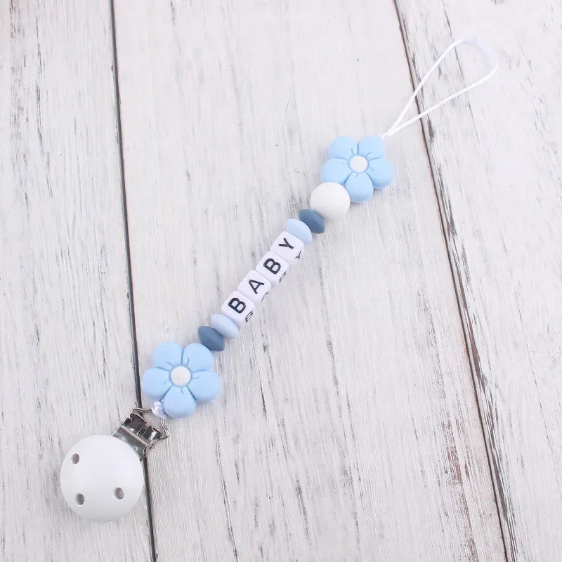 Baby Pacifier Clips Personalized Name Flower Dummy Nipple Holder BPA Free Silicone Clip Chain Teething Toy Pacifiers Accessories