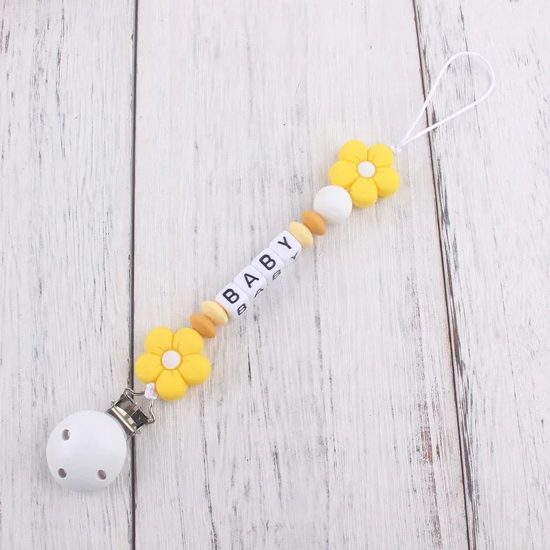 Baby Pacifier Clips Personalized Name Flower Dummy Nipple Holder BPA Free Silicone Clip Chain Teething Toy Pacifiers Accessories
