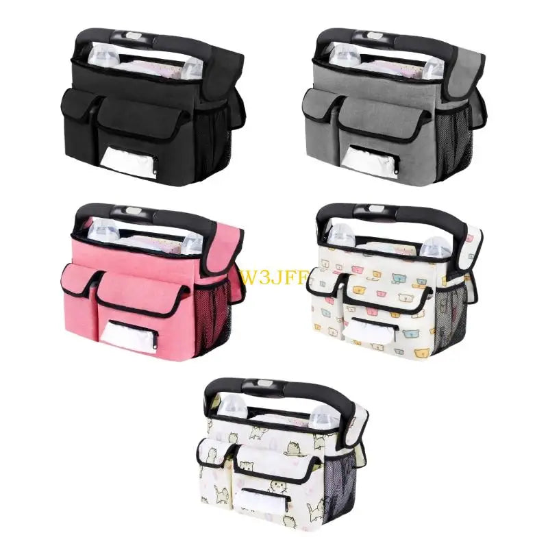 W3JF Oxford Fabric Travel Strollers Bag with Multiple Pockets Adjustable Straps for Diapers Bottles Baby Essential