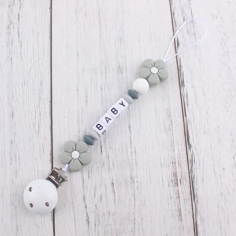 Baby Pacifier Clips Personalized Name Flower Dummy Nipple Holder BPA Free Silicone Clip Chain Teething Toy Pacifiers Accessories